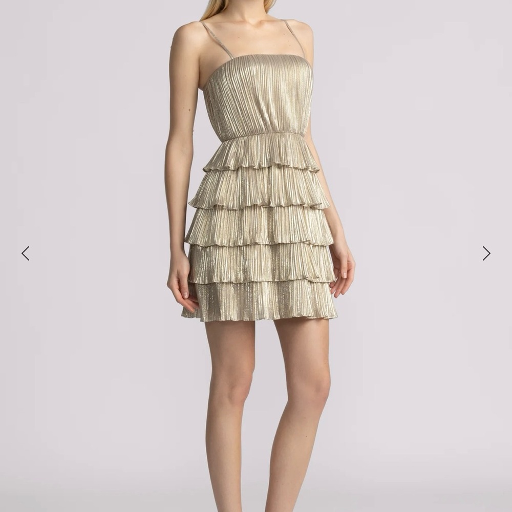 Zac Posen Metallic Pleated Mini Dress - Size 6 - NWT